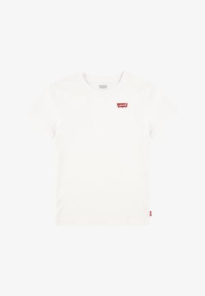 Balta īsroku kokvilnas T-krekls ar sarkanu mazu Levi's logotipu krūtīs. Klasisks apaļš kakla izgriezums; mīksta tekstūra.