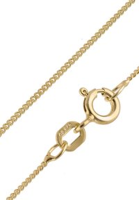 Goldfarbene Kettenhalskette mit einem Federingsverschluss und einem kleinen Anhänger, der mit "AG 925" für die Verifikation von Sterlingsilber graviert ist.