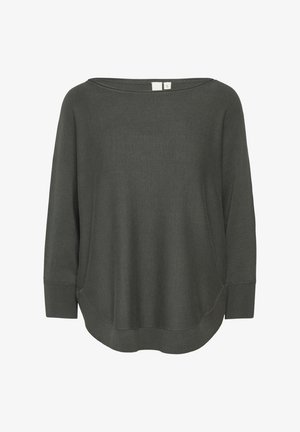 Donkergroene, wijde trui met een Relaxed fit. Gemaakt van zachte, gestructureerde stof met lange mouwen en een gebogen zoom.