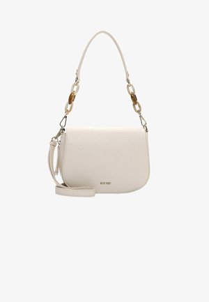 Borsa a mano in pelle panna con finitura testurizzata, dotata di tracolla con catena e tracolla a bandoliera rimovibile.