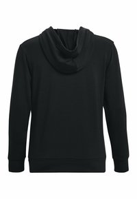 Sudadera negra con tejido suave, capucha grande, mangas largas y un diseño liso con dobladillo y puños de canalé estándar.