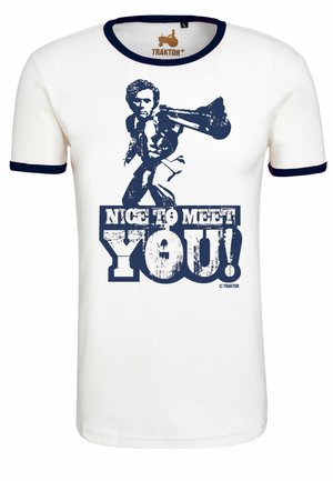 NICE TO MEET YOU SLIMFIT RINGER - Print T-shirt - altweiss navy