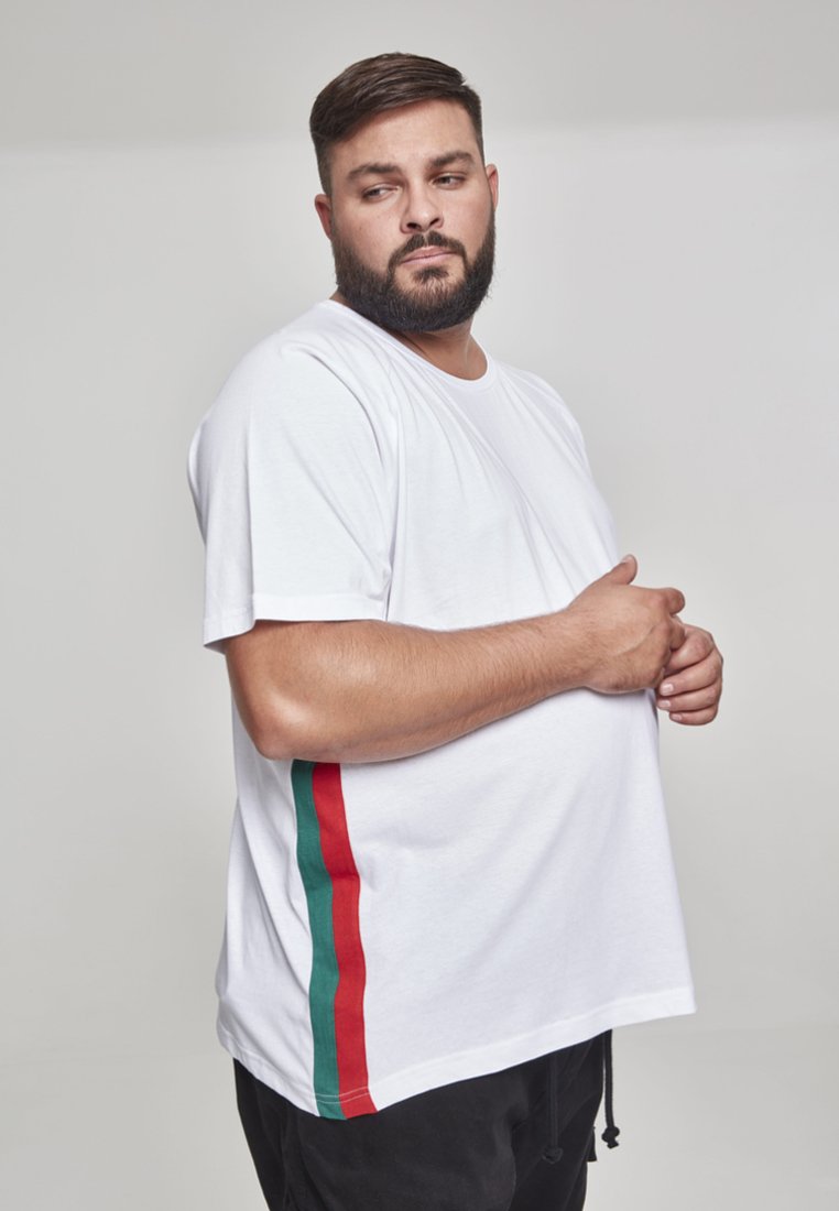 Urban Classics RAGLAN SIDE STRIPE TEE - Apdrukāts T-krekls - white/firered/green