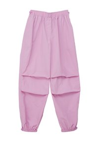 Rosa, leichte Hose mit einem elastischen Bund. Mit gerafften Bündchen und geschichteten Falten an der Vorderseite für zusätzliche Textur und Dimension.