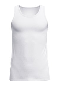 Witte katoenen tanktop met een ronde hals, mouwloos ontwerp, zachte textuur en subtiele stiksels langs de halslijn en zoom.