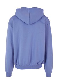 Sweat à capuche uni violet clair avec manches longues et poignets et ourlet côtelés, vu de dos.