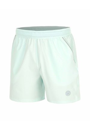 Shorts de sport bleu clair avec taille élastique, poches latérales avec détail en mesh et petit logo rond sur la partie inférieure de la jambe gauche.