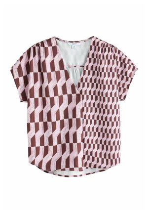 Next, REGULAR FIT - SHORT SLEEVE V-NECK BLOUSE  . - Bluse - pink brown geometric print