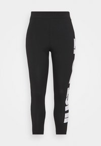Svarta leggings i stretchigt material, med hög midja och en stor vit logotyp på vänster sida. Slät textur, slim fit.
