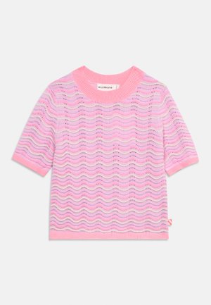 Maglione corto a maniche corte in maglia rosa con motivo ondulato e collo, polsini e orlo a coste, etichettato Billieblush.