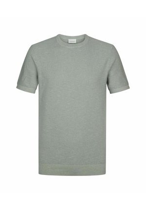 T-shirt a maniche corte verde chiaro, realizzata in tessuto strutturato, con scollo rotondo e bordi a costine a polsini e orlo.