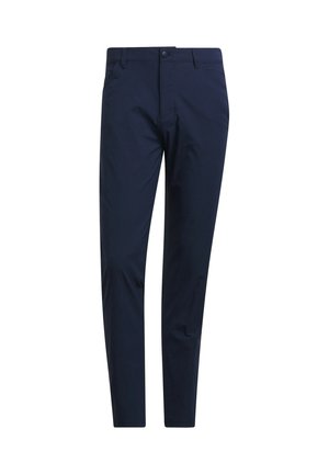 Marinblå chinos med slim fit, tillverkade av lättviktsmaterial, med bälteshällor, knäppning fram och sidofickor.