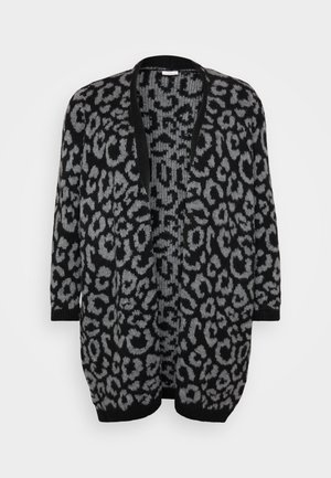Κα CARDIGAN με λεοπάρ σχέδιο σε μαύρο και γκρι χρώμα, ανοιχτό μπροστά, με τρία τέταρτα μανίκια και ριγωτές μανσέτες και στρίφωμα. Φτιαγμένο από μαλακό, υφασματώδη υλικό.