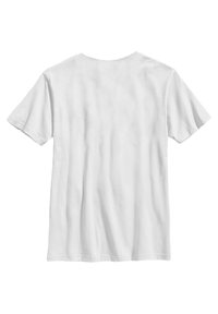 Hvid bomulds T-shirt med korte ærmer, enkel design, rund halsudskæring og lige kant. Blød tekstur og ensartet syning synlig.