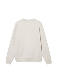 Hellgrau Sweatshirt mit Rundhalsausschnitt, langen Ärmeln und gerippten Bündchen. Weicher Stoff, schlichtes Design ohne Verzierungen.