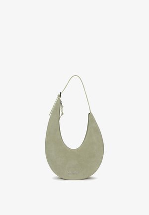 Borsa a mezzaluna in camoscio verde chiaro con tracolla singola e cerniera argento, con piccolo logo "Karl Lagerfeld Jeans".