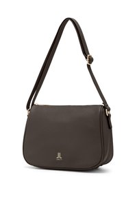 Borsa a tracolla in pelle marrone con finitura texturizzata, caratterizzata da una forma curva, dettagli in metallo dorato e chiusura con zip.