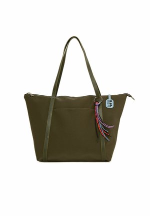 SATIN TOTE BAG WITH MULTICOLOR TASSEL DETAIL - Shopping bag - khaki