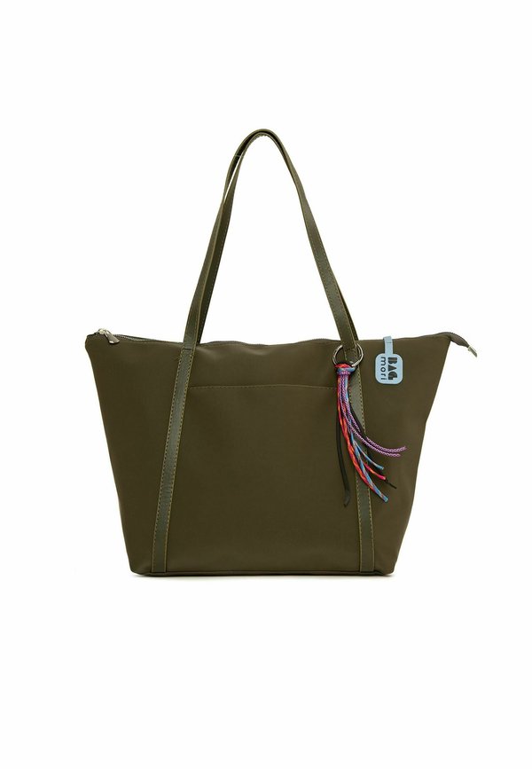 SATIN TOTE BAG WITH MULTICOLOR TASSEL DETAIL - Shopping Bag - khaki
