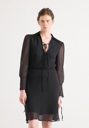 COLLARED TIE NECK TRAPEZE - Kasdienė suknelė - black