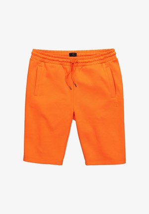 Shorts arancioni luminosi fino al ginocchio con vita elasticizzata, coulisse, tasche laterali e logo JP discreto sulla gamba destra.