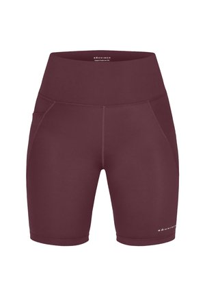 Högmidjade, mörk vinröda träningsshorts med sidofickor och platta sömmar, designade för komfort och prestanda.