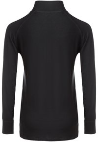 Sort langærmet skjorte med mock neck, lavet af glat stof, med raglanærmer og fladlock-sømme for ekstra komfort.