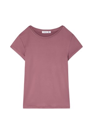 T-shirt a maniche corte in rosa polveroso. Realizzato in tessuto morbido con scollatura rotonda e vestibilità rilassata. Nessun motivo o decorazione visibile.