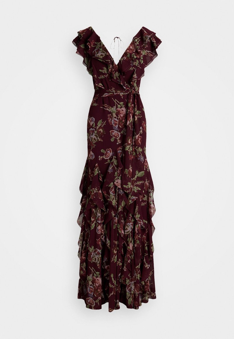 Lauren Ralph Lauren FLORAL RUFFLE TRIM GEORGETTE GOWN - Pidulikud riided - burgundy multi