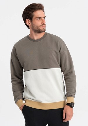 Sweatshirt - khaki and white