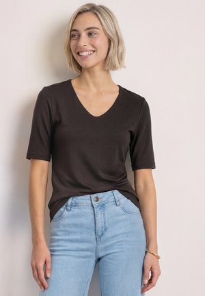 Street One, T-SHIRT IN UNIFARBE - T-shirts basic - black coffee