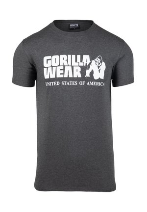 Siva pamučna majica kratkih rukava. Sadrži bijeli natpis "GORILLA WEAR" i "UNITED STATES OF AMERICA" s grafikom gorile.