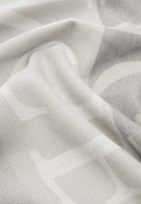 Šviesiai pilkas audinys, austinys su minkšta tekstūra, ornamentuotais subtiliais geometriniais raštais. Medžiaga turi švelnų blizgesį ir natūraliai krenta.