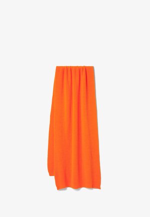Gebreide sjaal in fel oranje met een textuurpatroon en een zachte, flexibele stof die gemakkelijk valt. Volledige lengte voor veelzijdig gebruik.