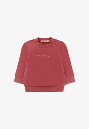 Felpa in cotone color rosa polveroso con maniche lunghe, scollo e polsini a costine, con logo "MARNI" in bianco sul fronte. Due bottoni a pressione sulla spalla.