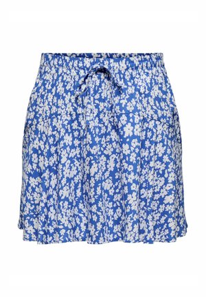 Blauwe bloemenrok met witte bloemenpatronen, elastische tailleband, verstelbaar trekkoord, geplooid ontwerp, lichtgewicht stof.