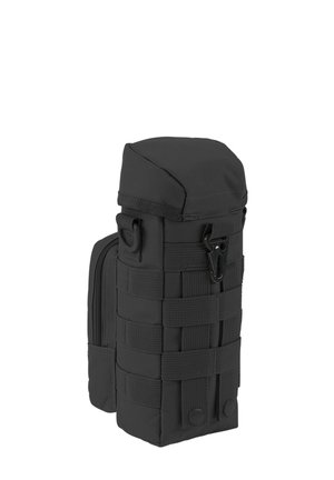 Kompaktné čierne taktické puzdro s MOLLE pásikmi, prednou sponou, zipsovou kapsou na boku a klopovým zatváraním navrchu.