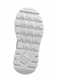 Suela de zapato de goma blanca con textura antideslizante que presenta patrones triangulares y rectangulares, punta redondeada y número de modelo "25" grabado.