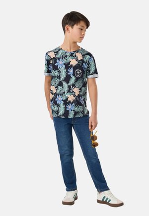 Blount & Pool, TROPICAL POCKET TEE JR UNISEX - Print T-shirt - navy hibiscus aop