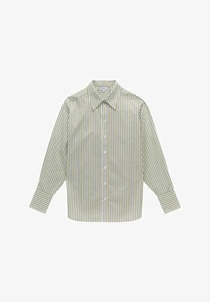 Overhemd met lange mouwen, voorzien van verticale groene en witte strepen, een klassieke kraag en knoopsluiting. Gemaakt van lichtgewicht stof.