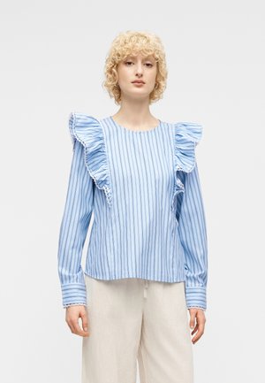 Vero Moda FANNI TAPE - Bluse - brunnera blue/cloud dancer/navy blazer