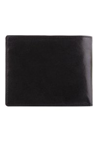 Zwarte leren portemonnee met een gladde textuur en rechthoekige vorm, voorzien van schone randen en een minimalistisch ontwerp zonder zichtbare hardware of accenten.
