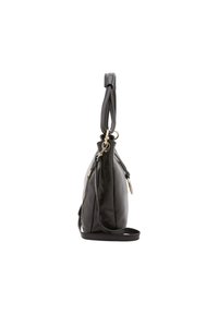 Borsa a tracolla in pelle nera con forma curvata, dotata di una cerniera e di una tracolla rimovibile. Texture liscia e dettagli hardware minimi.