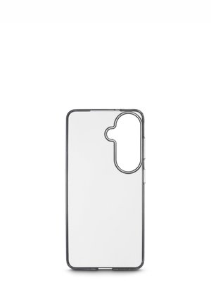 Transparent smartphone case with a large cutout for the camera and side buttons, shown against a white background.