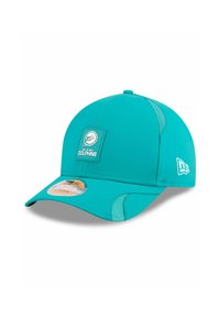 Türkisfarbene Kappe mit einem Logo-Patch der Miami Dolphins, gebogenem Schirm, strukturierten Seitenpaneelen und einem enganliegenden Design für bequemen Tragekomfort.