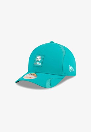 Türkisfarbene Kappe mit einem Logo-Patch der Miami Dolphins, gebogenem Schirm, strukturierten Seitenpaneelen und einem enganliegenden Design für bequemen Tragekomfort.