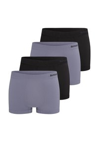 Pakke med fire par Sloggi boxer shorts, to i sort og to i lysegrå, med en glat overflade og elastisk talje.