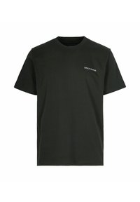 Mørkegrøn bomulds t-shirt med korte ærmer, rund hals og "DAILY PAPER" logo broderet i hvidt på venstre bryst.