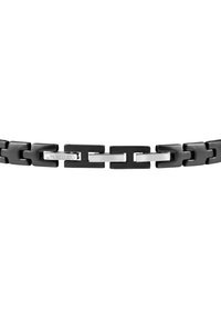 Bracciale a catena nero con link rettangolari in metallo opaco e lucidato. Il link centrale presenta l'incisione "Morellato". Design durevole e elegante.