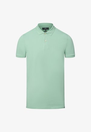 Hellgrünes Short-Sleeve-Polohemd aus Baumwolle mit einer Dreiknopfleiste und einem klassischen Kragen, das über einen strukturierten Stoff verfügt.